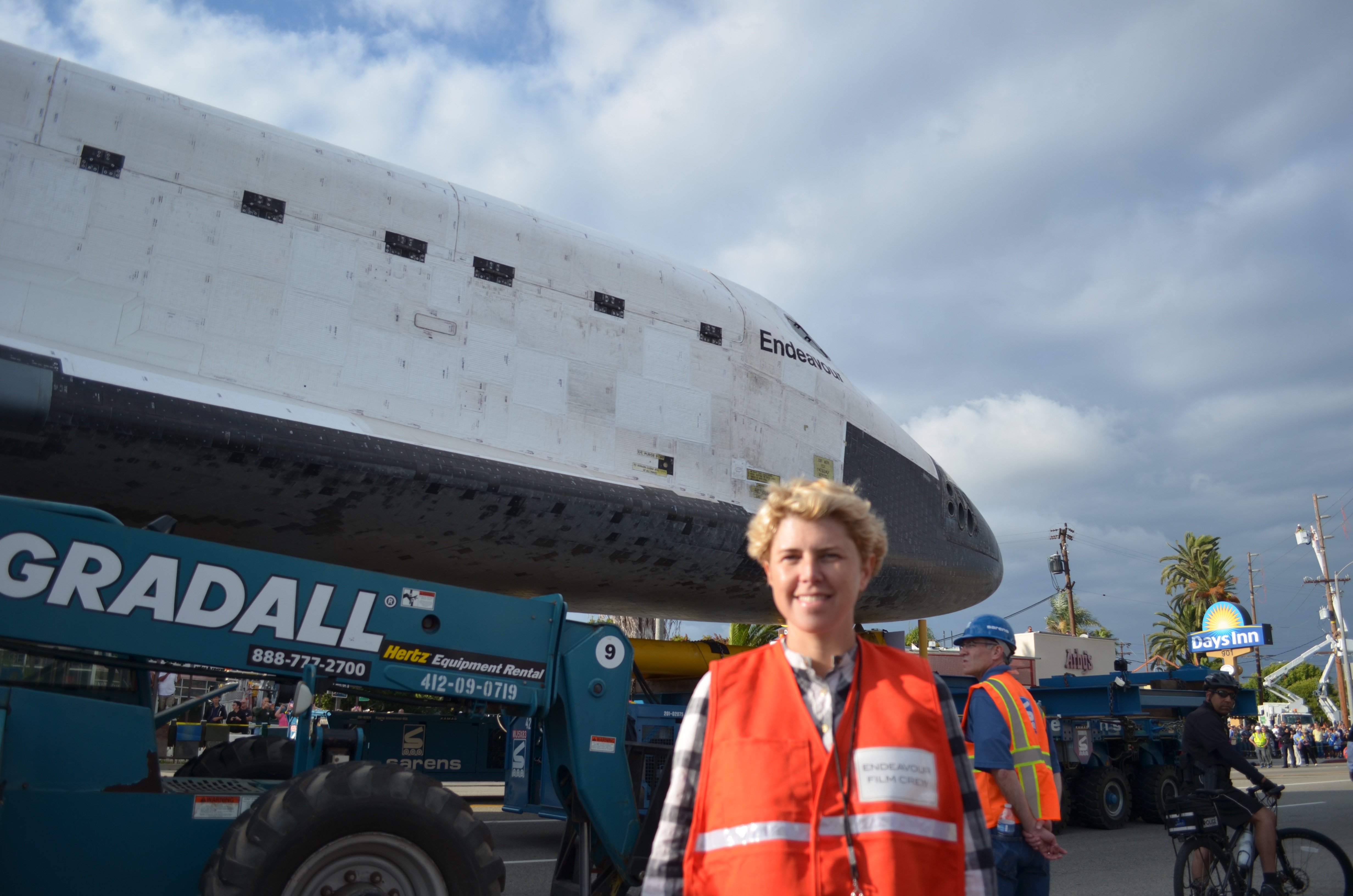 Samantha Storr on set — Space Shuttle Endeavour transport, Toyota Endeavour project